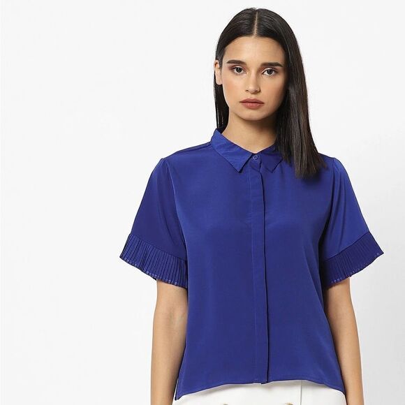French Connection *BLACK* Pleat Sleeve Blouse Small - Picture 1 of 7
